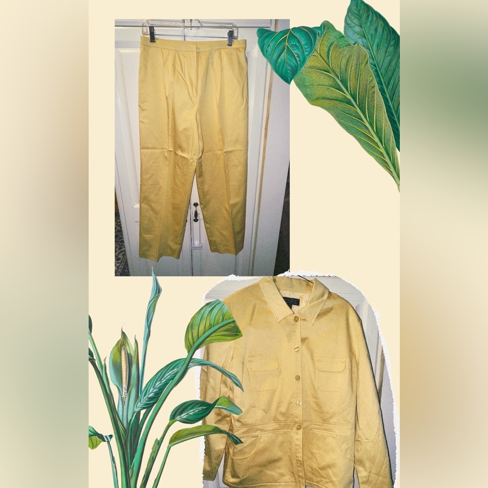 “Dialogue” Yellow Cotton Spandex Stretch Pantsuit Size 12
